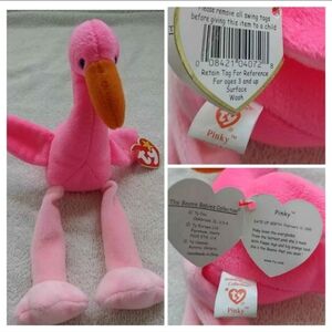 NWT! COLLECTIBLE TY BEANIE BABIES.    ~PINKY~  THE PINK FLAMINGO. 1995.